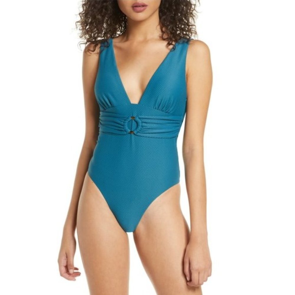 Chelsea28 Belted Textured One-Piece Swimsuit